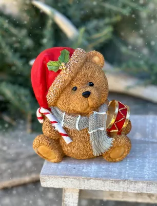 Postavička medvedík polyresin, výška 15cm, šírka 13cm, bubon 