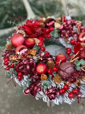 Luxusný vianočný veniec, na zavesenie alebo ns stôl, 35cm, umelý trvácny materiál