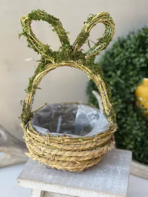 Košík zajac Prúteny s fóliou, väčší, výška 36cm, šírka 24cm 
