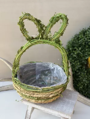Košík zajac Prúteny s fóliou, menší, výška 32cm, šírka 20cm