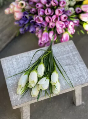 Kytička krokus mini, 10 x hlavička, 29 cm (textil,plast) biela 